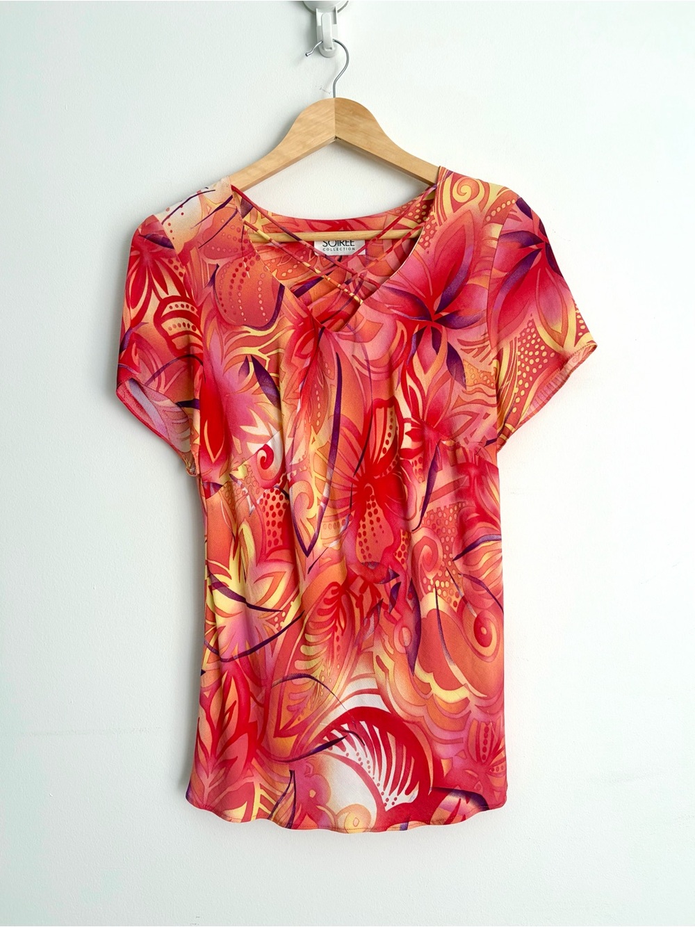 Y2K Soiree Tropical Floral Lattice Neck Top - Size S-M
